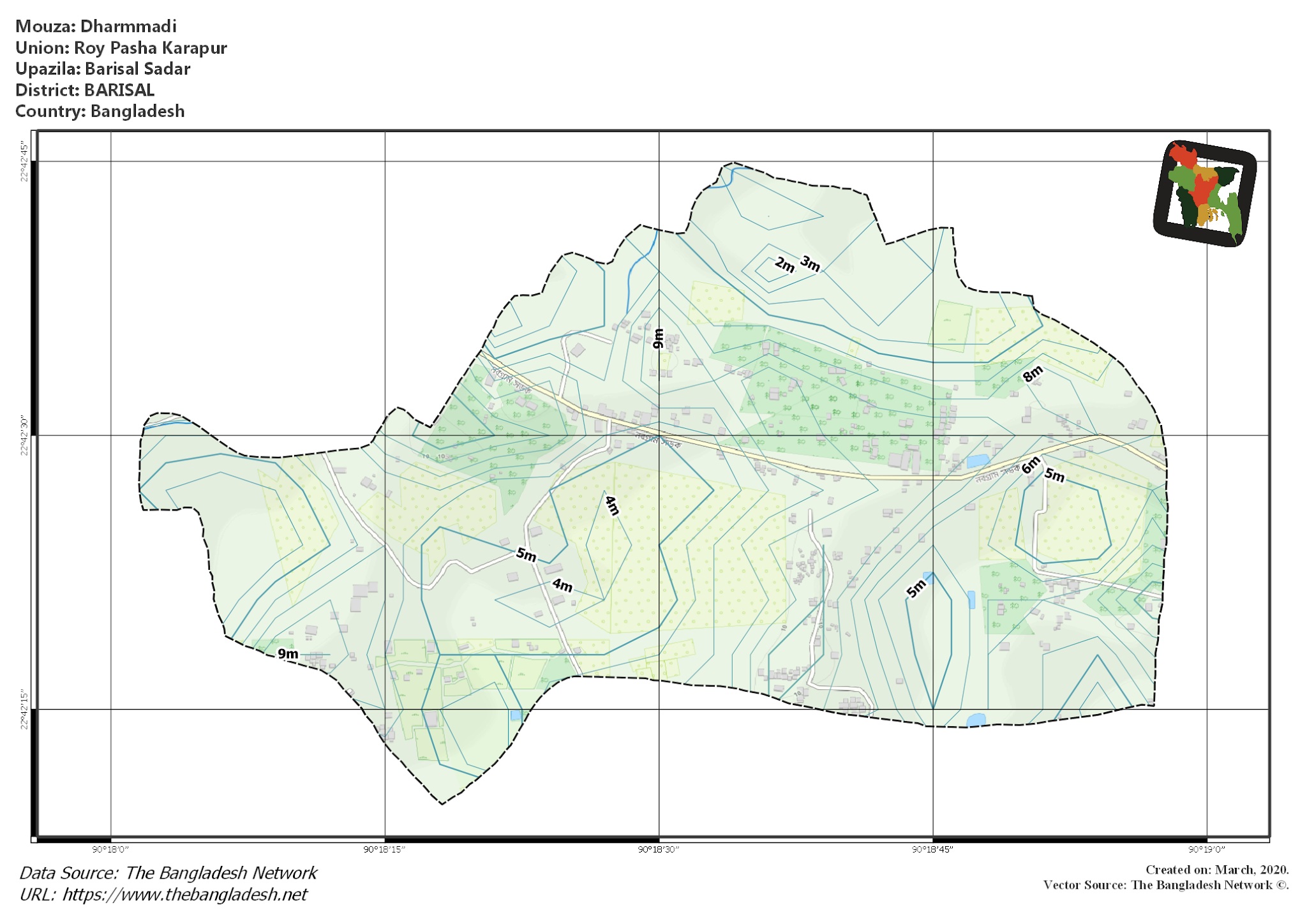 Map of Dharmmadi Mouza of Barisal Sadar Upazila, BARISAL Map of Dharmmadi Mouza of Barisal Sadar Upazila, BARISAL, Bangladesh.