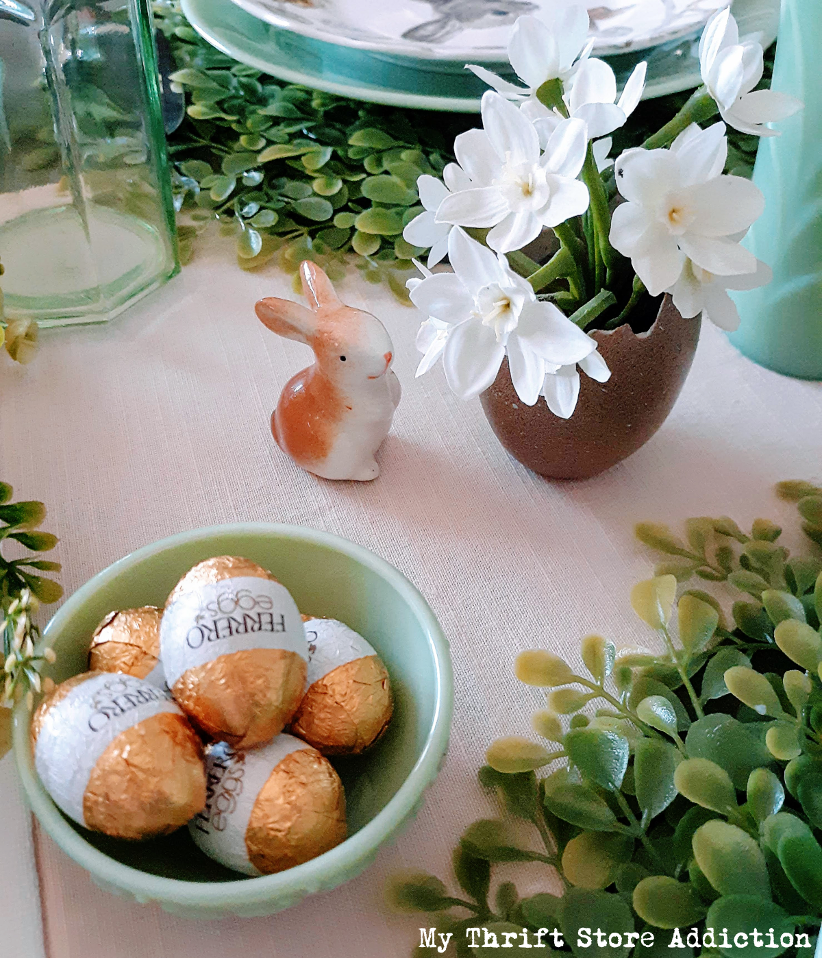 whimsical vintage Easter tablescape