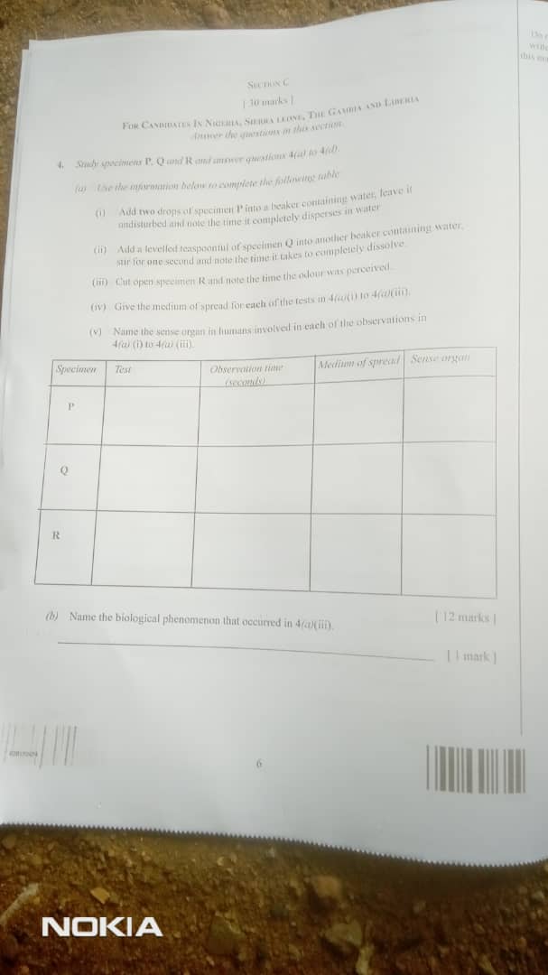 WAEC 2021/2022 Biology Practicals (Specimen) Questions and Answers is out