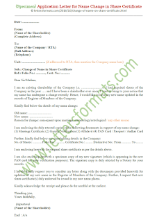 letter format for change of name in share certificate application letter for change of name in share certificate