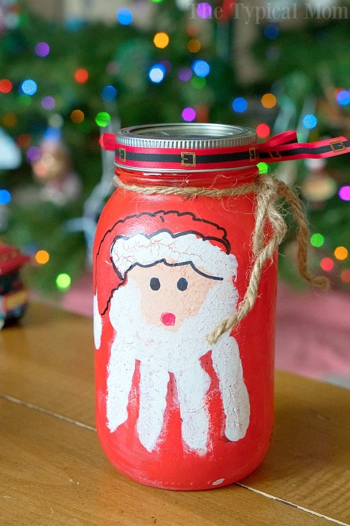 Santa handprint mason jar craft