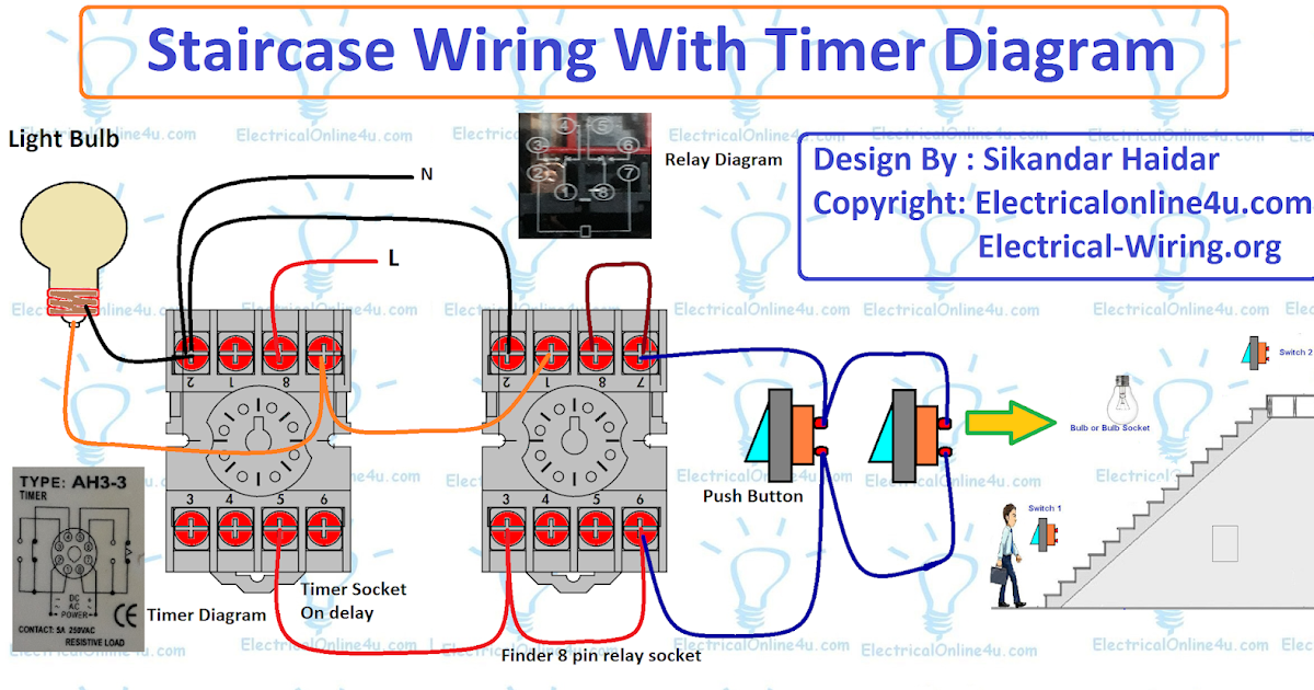 Staircase Timer Wiring Diagram - Using On Delay Timer And Relay