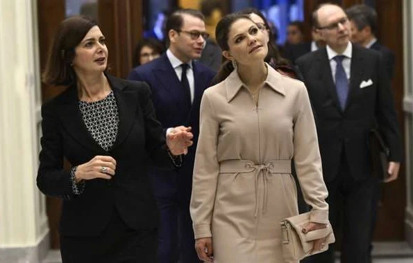 Crown Princess Victoria and Prince Daniel visited Roma, Italy, meet Laura Boldrini, wore Ralph Lauren dress