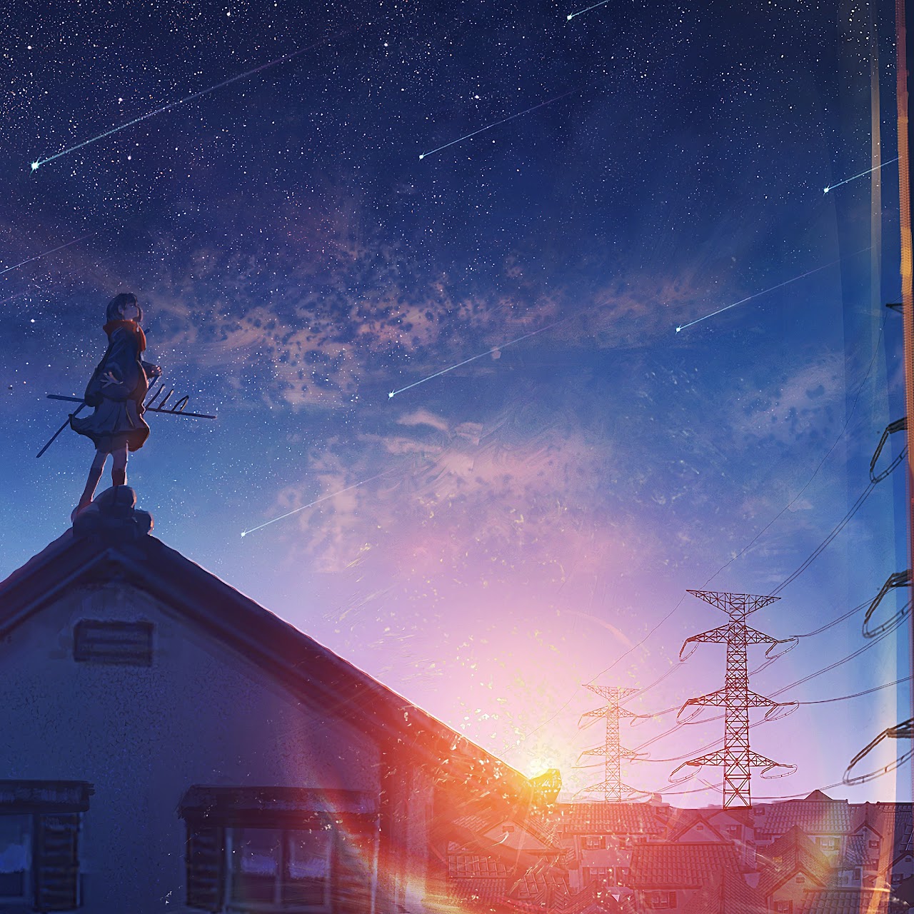 Anime, Sunrise, Comet, Stars, 4K, #183 Wallpaper PC Desktop