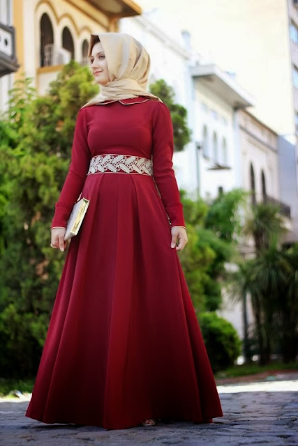 فستان أحمر للمحجبات فستان أحمر للمحجبات