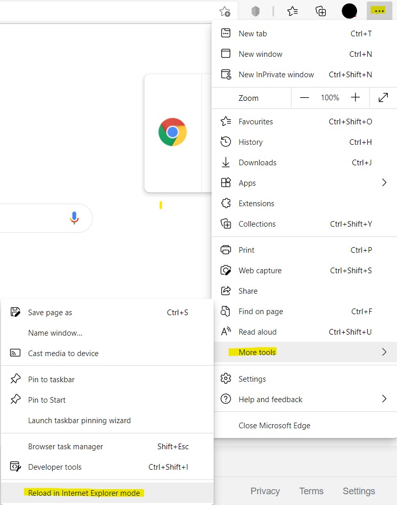 Configure Explorer (IE) Mode in Microsoft Edge Browser.