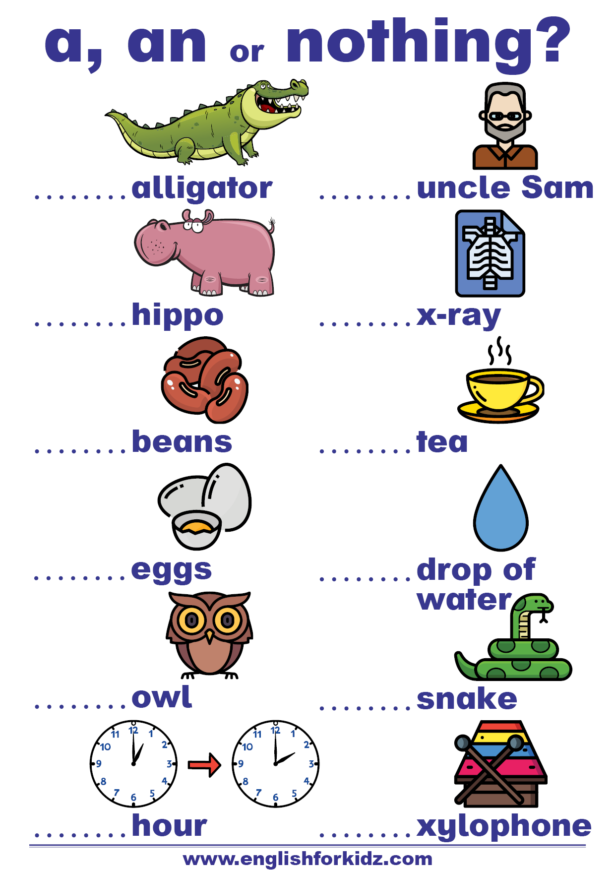 English For Kids Step By Step: Indefinite Articles Worksheets: A Or An?
