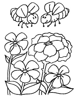 Desenho Para Colorir traço de abelhas e flores  para pintar e colorir