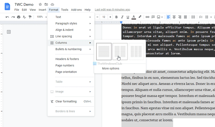 Come creare o aggiungere colonne in Google Docs