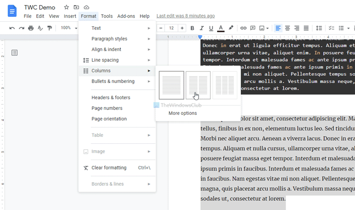 Cara membuat atau menambahkan kolom di Google Documents