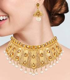 White Pearl Gold Jewellery Necklace Jhomki.