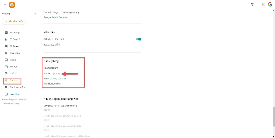 Cách sao lưu và khôi phục các bài đăng và giao diện trên Blogger