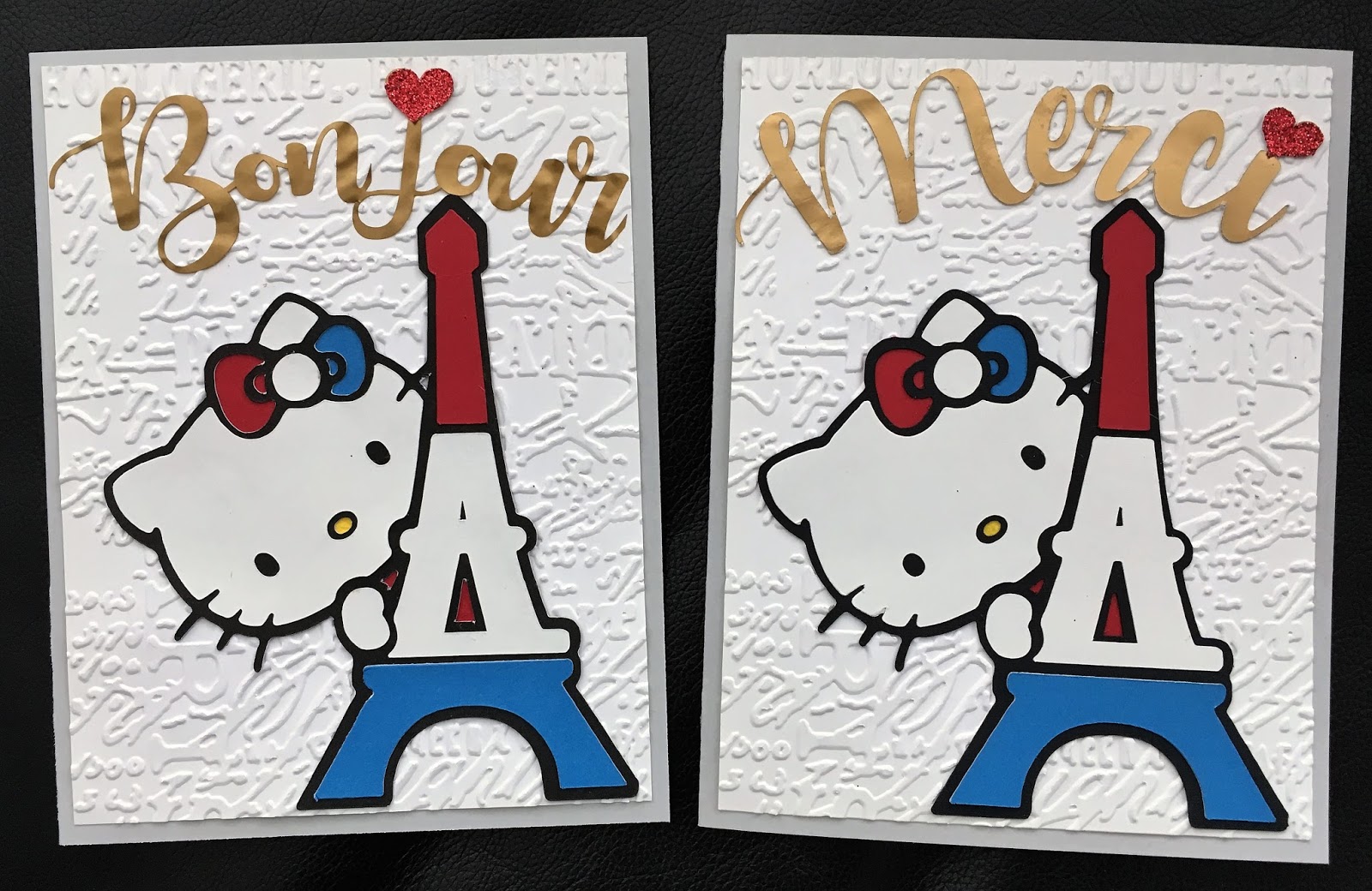 scrap-ali ever after: Hello Kitty FRENCH cricut greeting cards - BONJOUR +  MERCI