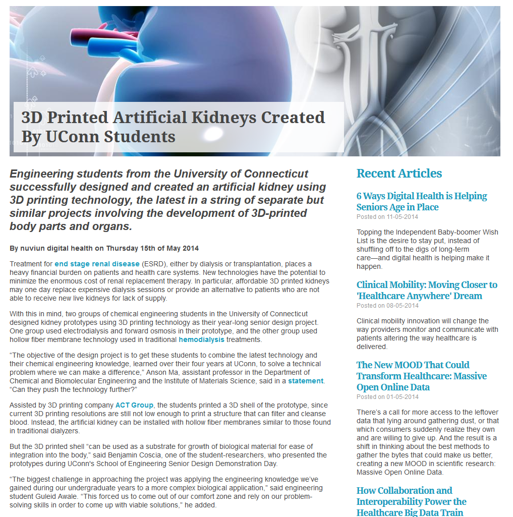 Genomic Entertainment "3D Printed Artificial Kidneys Created By UConn