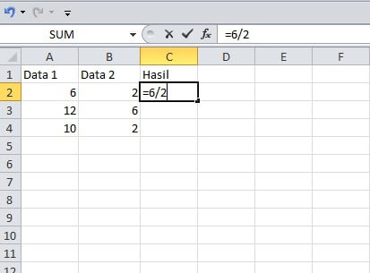 cara membagi di excel