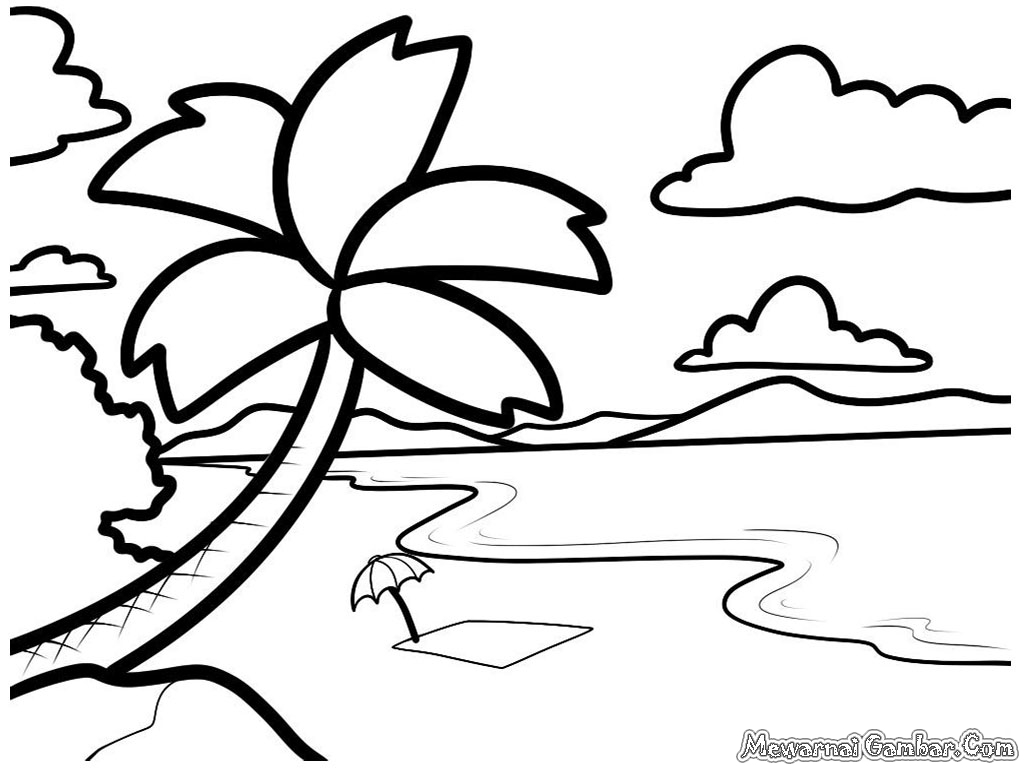gambar mewarnai pemandangan di pantai