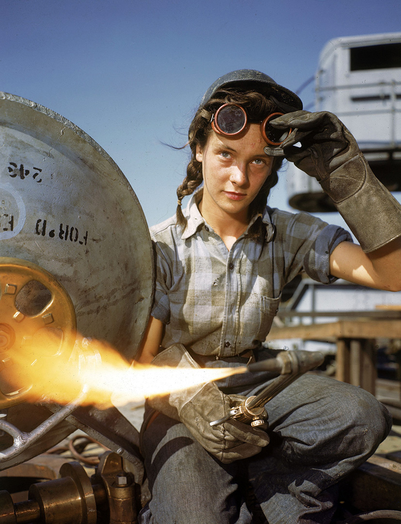 World War II in Color Female Welder with Her Torch