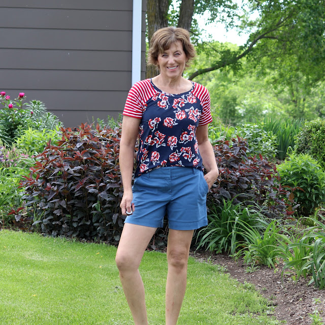 Hey June, Lane Raglan made from Style Maker Fabrics floral and stripe from Sewing Studio