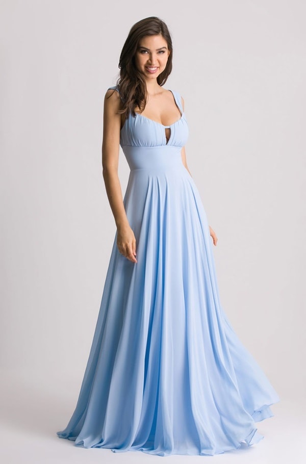 vestido longo azul serenity simples para madrinha de casamento