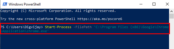 เปิด Chrome โดยใช้คำสั่ง PowerShell