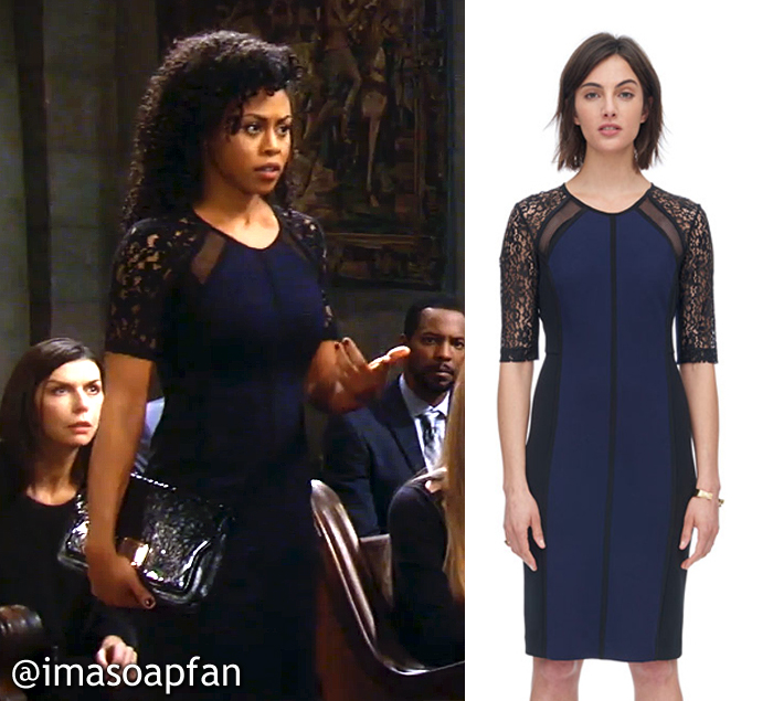 Jordan Ashford, Vinessa Antoine, General Hospital, GH, rebecca taylor, Navy Blue and Black Lace Dress