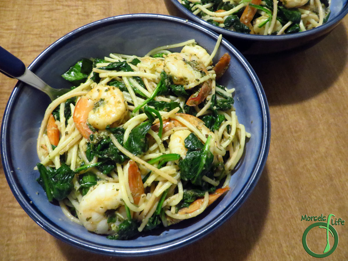 Morsels of Life - Shrimp Scampi - Shrimp, cooked with garlicky butter and herbs in a white wine sauce for a quick and easy (yet impressive) shrimp scampi. (Thrown in some spinach too, if you'd like!)