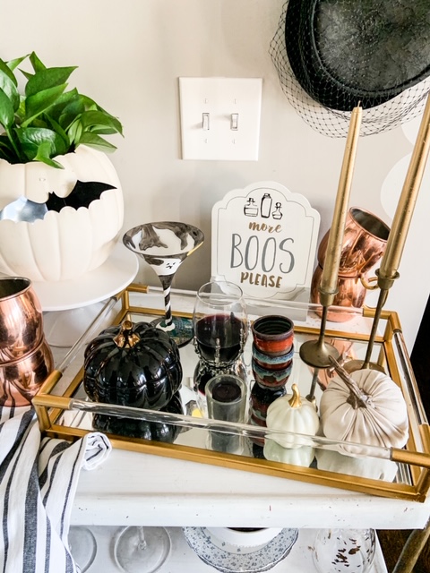 eclectic halloween bar cart