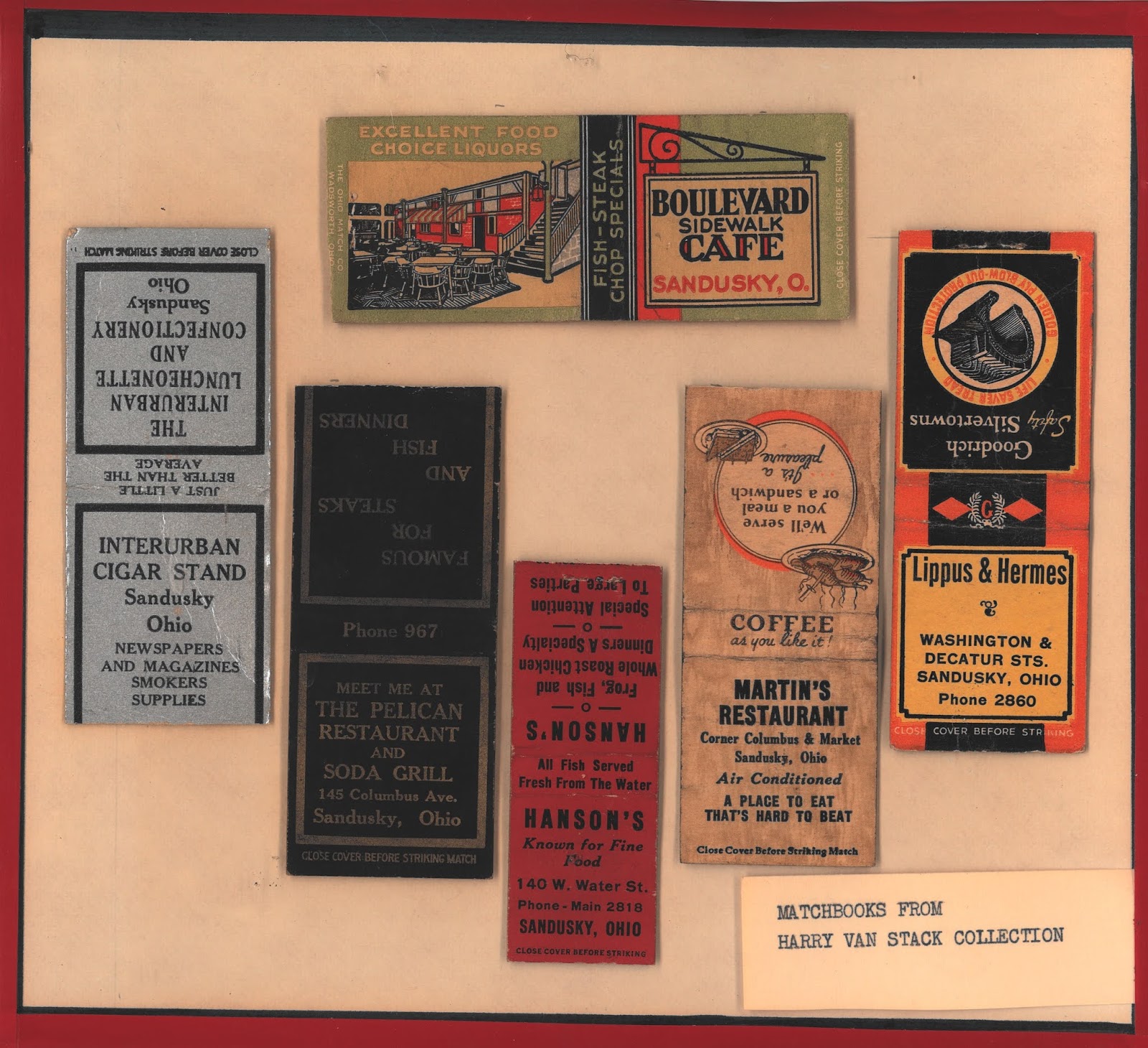 Sandusky History Matchbook Covers from Sandusky Businesses