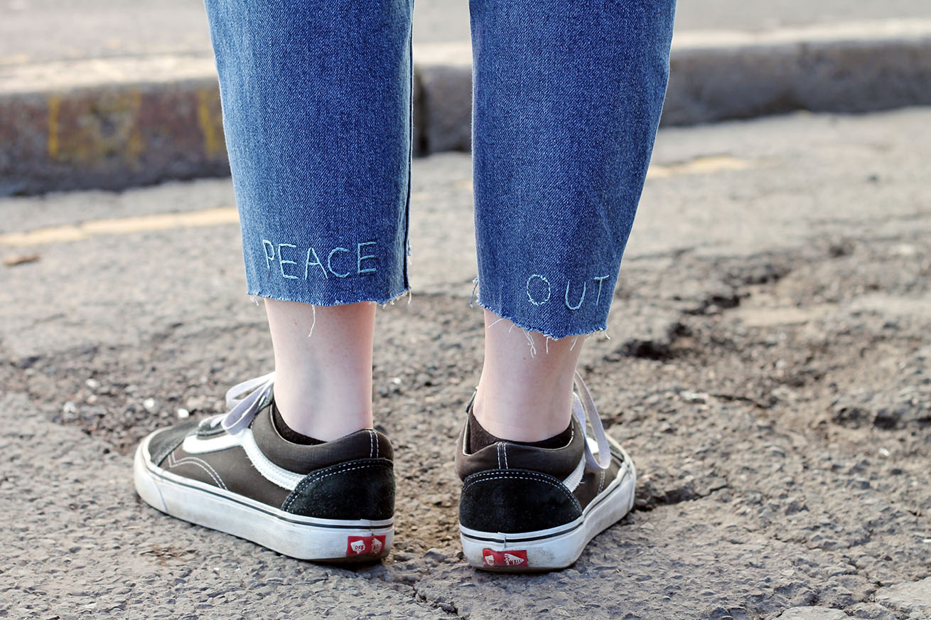 jeans with words