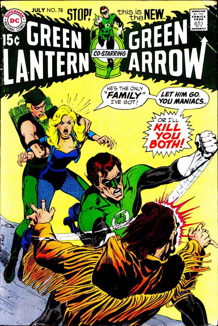 Green Lantern Green Arrow #78 bronze age 1970s dc comic book cover art by Neal Adams