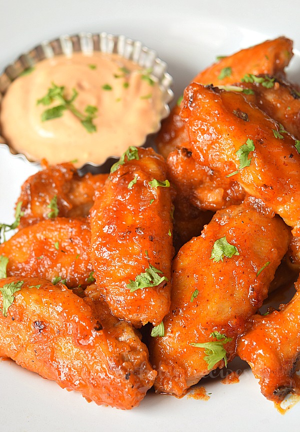 Close up of honey garlic hot chicken wings 