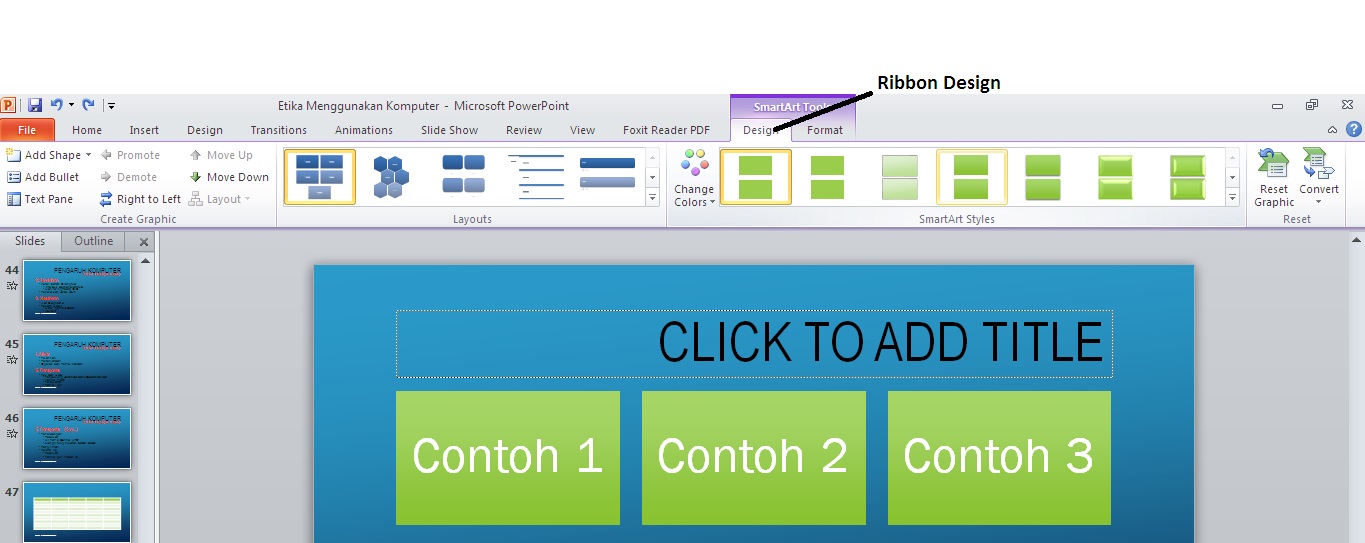 Mengenal menu pada Ribbon Design untuk mengedit SmartArt pada