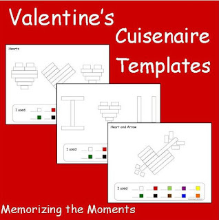 Valentine's Day Themed printable math templates to use with Cuisenaire Rods