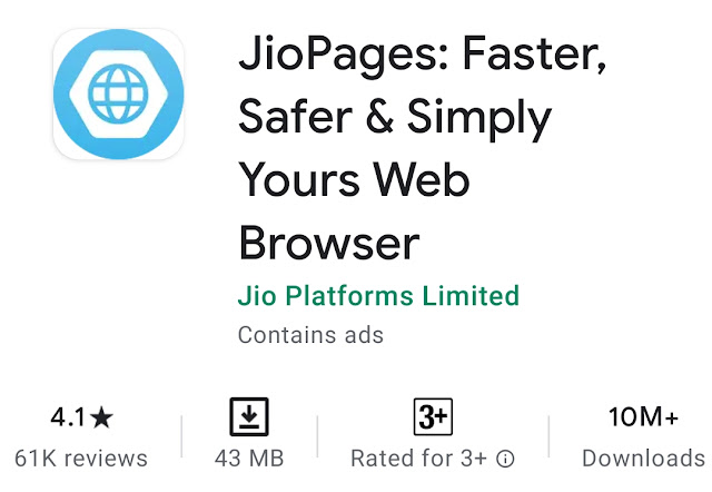 JioPages fastest browser for android