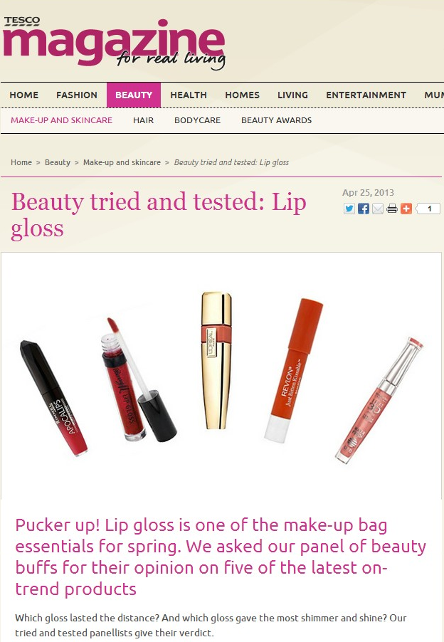 Tried & Tested Lip Glosses for Tesco Magazine I Am Fabulicious