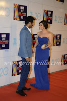 hot Sophie Chaudhary, Zee Cine Awards, 2013, blue sleeve strip dress, gown , sexy