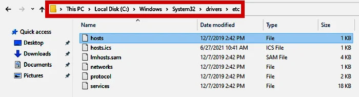 Host file location in C Drive