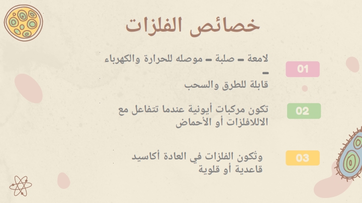 مواد لامعة وموصلة للتيار الكهربائي والحرارة وقابلة للطرق والسحب