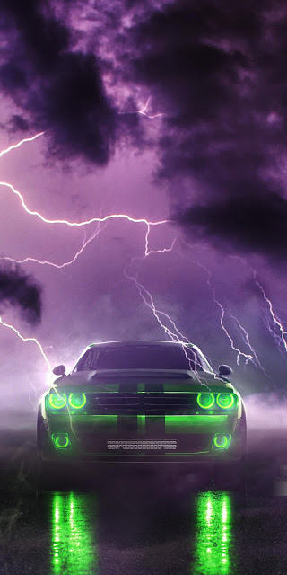 Wallpaper Neon Light Muscle Car Iphone