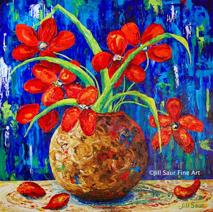 red flowers on canvas