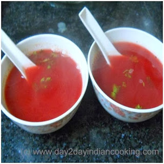 recipe of making tomato and beetroot soup with coriander roots, healthy soup