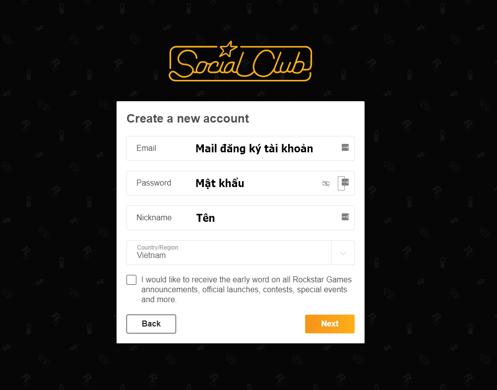 Hướng dẫn đăng kí tài khoản Social Club