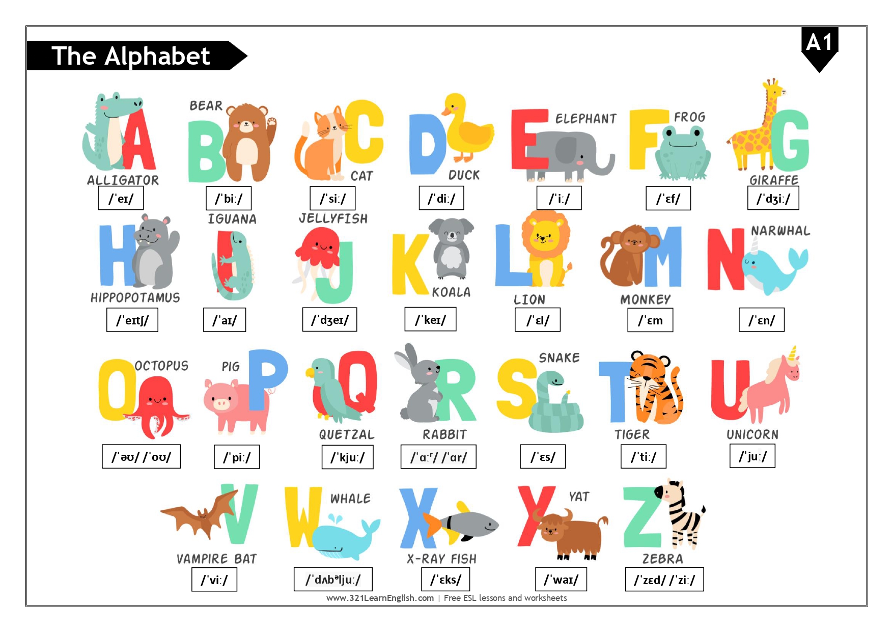 321 Learn English.com: Phonetics: The English Alphabet (Level: A1)