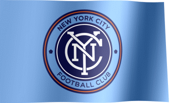 The waving sky-blue flag of the New York City FC with the logo (Animated GIF)