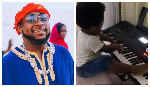 My kids make me so happy - Davido says as he shares a video of his son, Ifeanyi playing Piano with his hands and leg (Video)