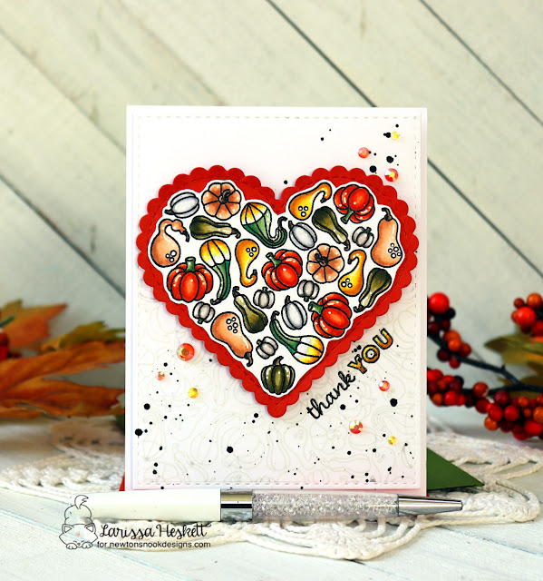 Fall Thank You Card by Larissa Heskett | Heartfelt Gourds Stamp Set and Heart Frames Die Set by Newton's Nook Designs #newtonsnook