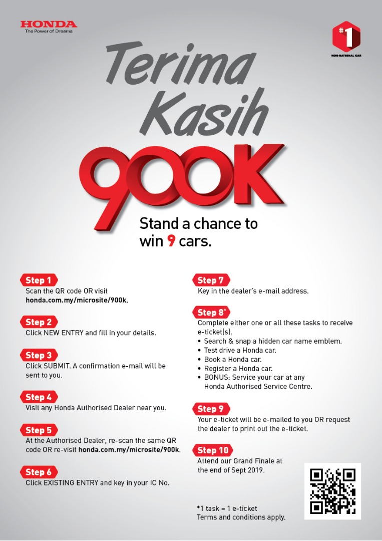 Menang Kereta Honda sempena Peraduan Terima Kasih 900K & Test Drive