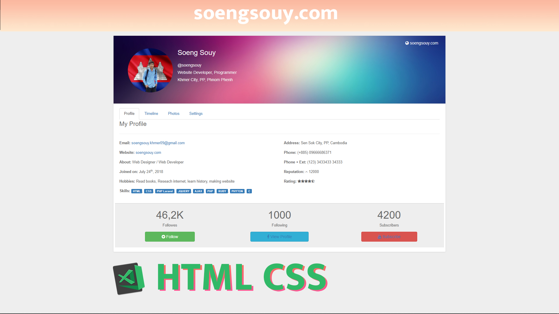 Demo | user profile with timeline photos using HTML CSS