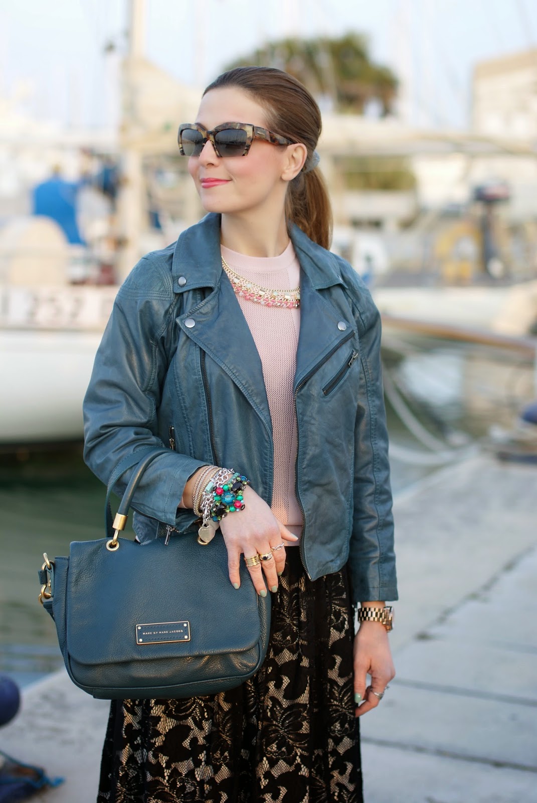Opposites attract: lace skirt, leather jacket | Fashion and Cookies ...