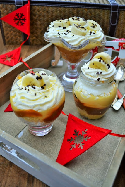 Banoffee pie trifle in individual dessert jars